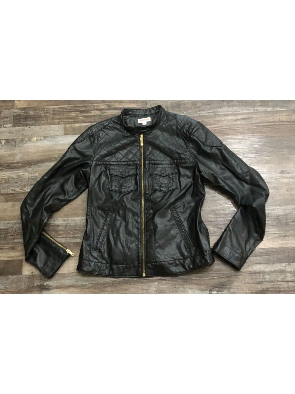 True Religion Womens Medium Black Quilted Moto Vegan Leather Jacket